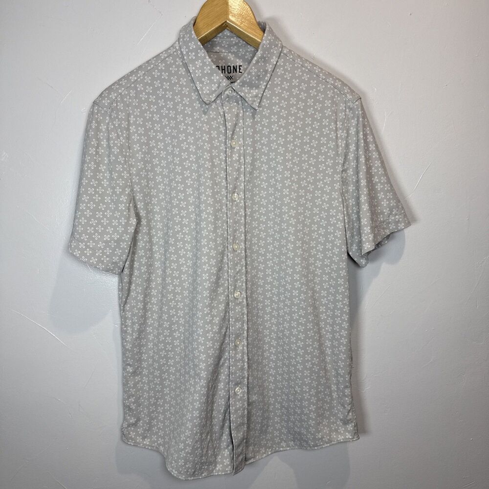 Rhone Commuter Shirt Gray with White Flowers Italian Fabric Size Small